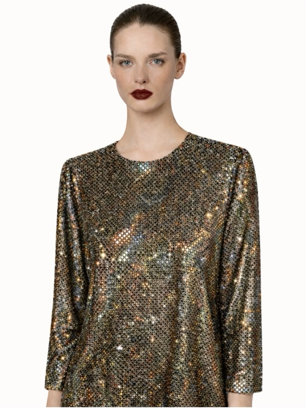 Vintage metallic iridescent rainbow sequin top- back zip- 1980s. M